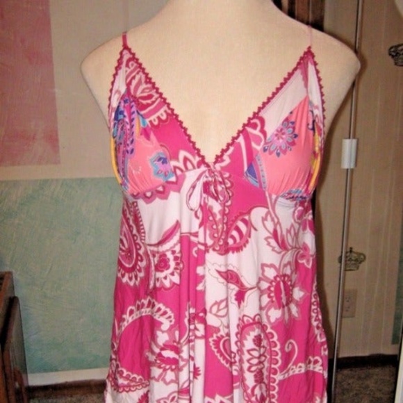 Pink White Floral Ruffle Hem Spaghetti Flare Tank - Picture 2 of 3